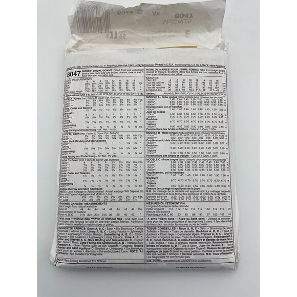 McCalls 8047 Wedding Dress Sewing Pattern Alicyn Exclusives 3 options VTG Sz AX - Picture 4 of 4